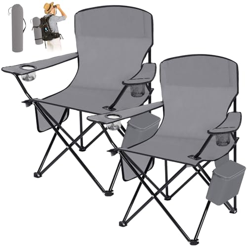 2 Pack Oversized Portable Camping Chair Heavy Duty Folding Lawn Chairs Collapsible Camp Chairs with Cooler Side Pocket Cup Holder Carry Bag for Adults Outdoor Tailgates Beach Sports (Blue)