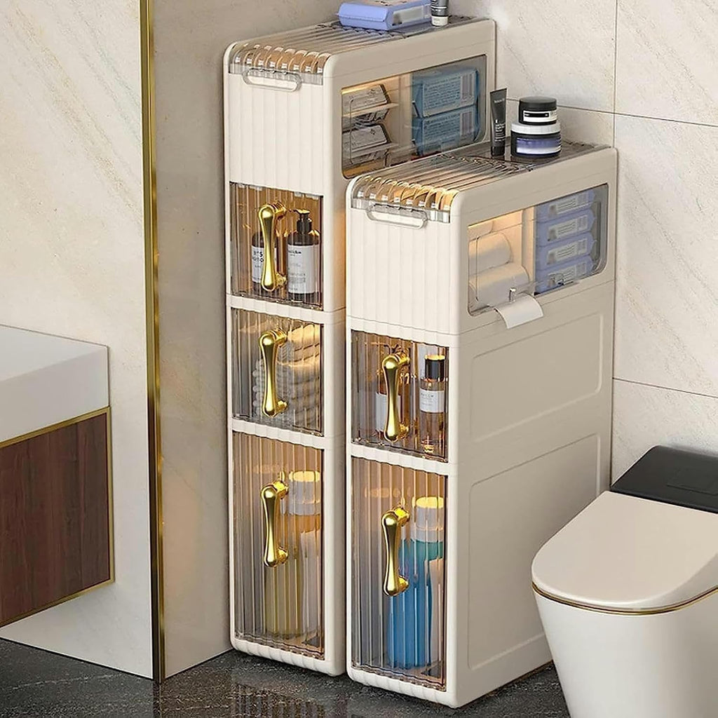 Bathroom Narrow Floor Storage Cabinet with Drawers and Wheels X788