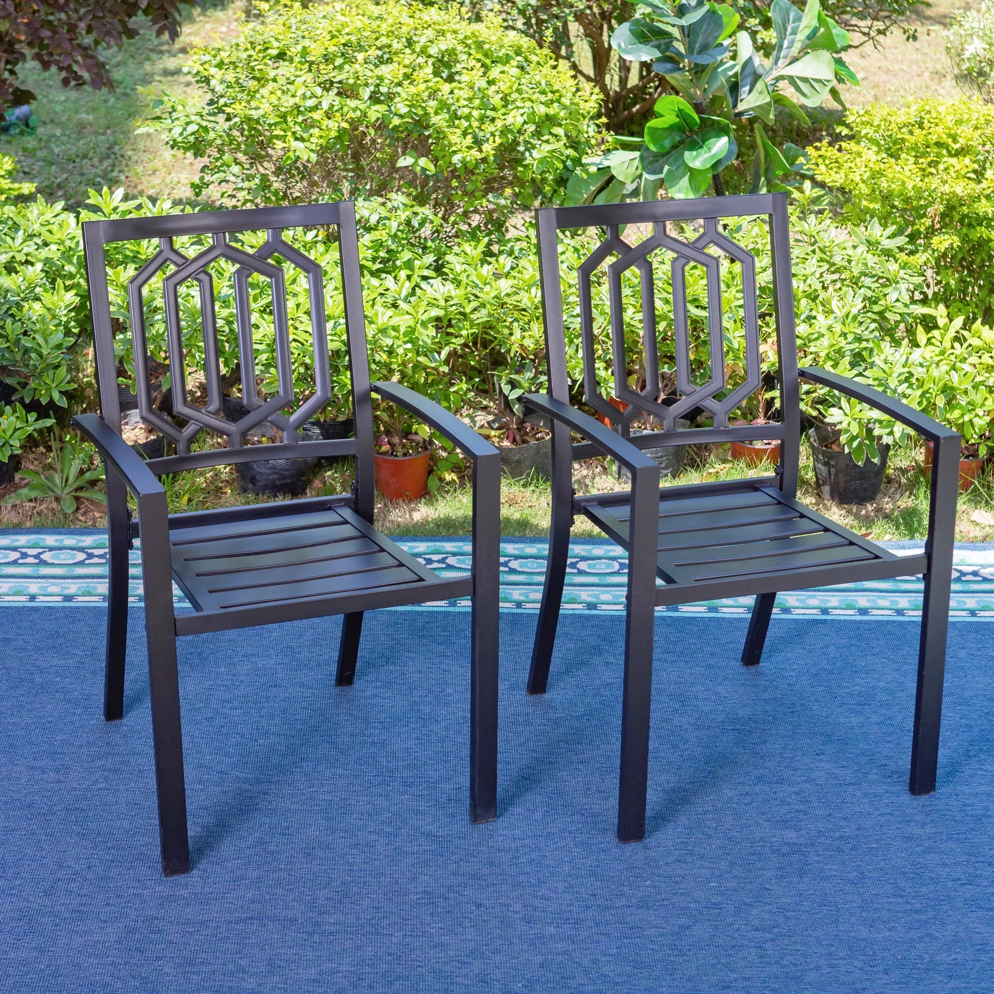 MF Studio 6-Piece Outdoor Patio Set with 10 FT Umbrella, Stacking Chairs & Square Dining Table D49515