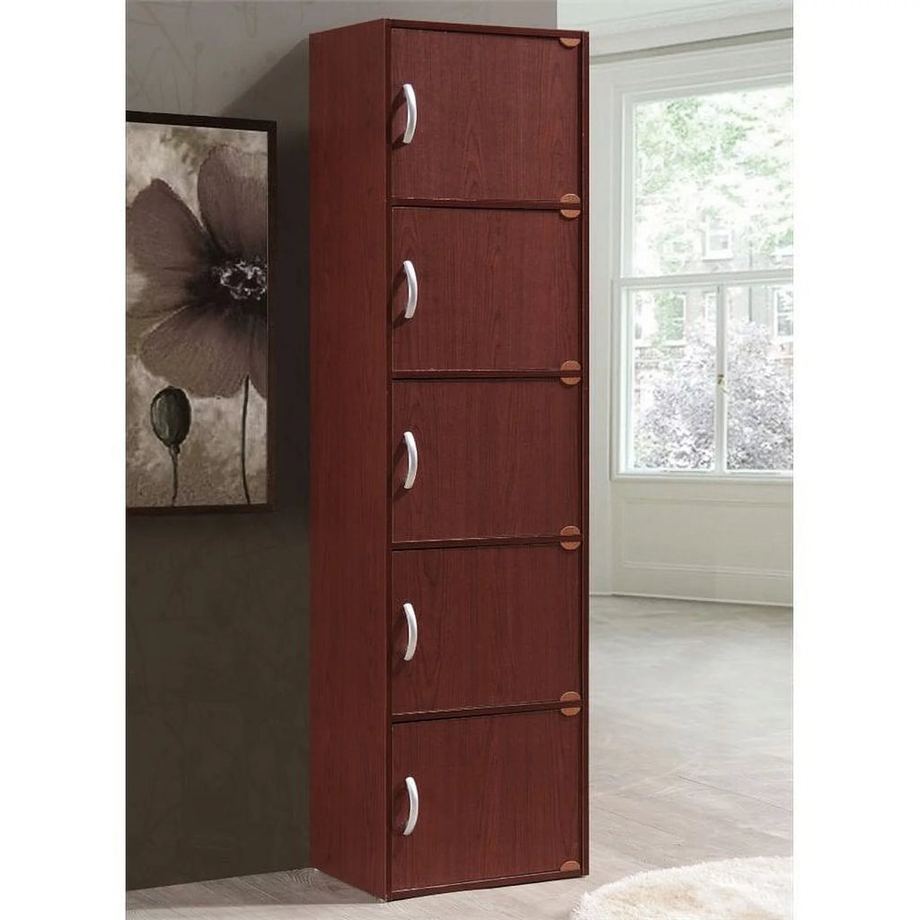 Pemberly Row Wood Bookcase with 5 Door and 5 Shelf, Mahogany W7313