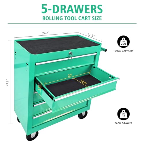5-Drawer Rolling Tool Chest with Brake Casters, Black E95317