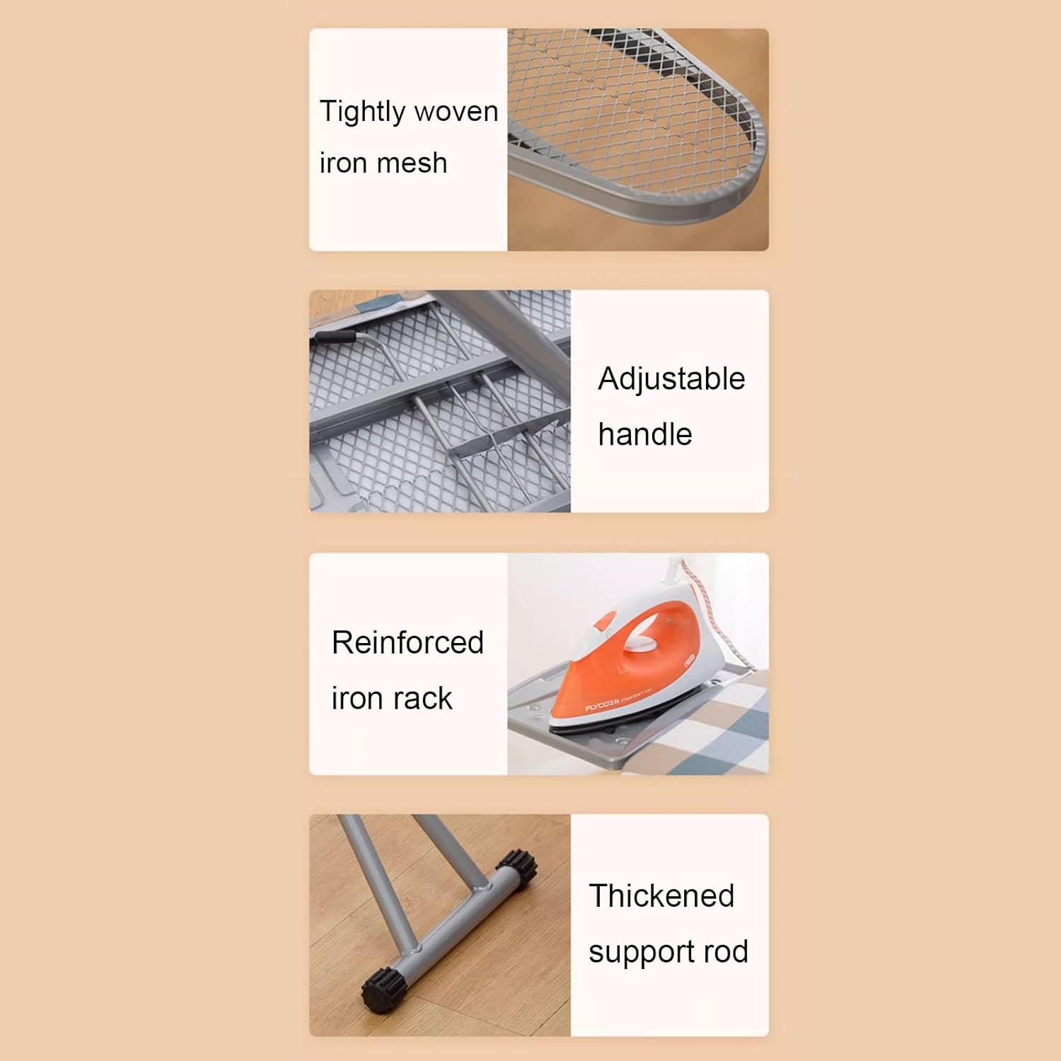 Folding Ironing Board with Adjustable Height and Iron Stand X5998