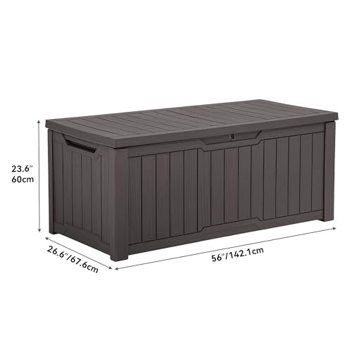 YITAHOME Outdoor Storage Box with Cushion, 120 Gallon, Lockable, Light Brown O374