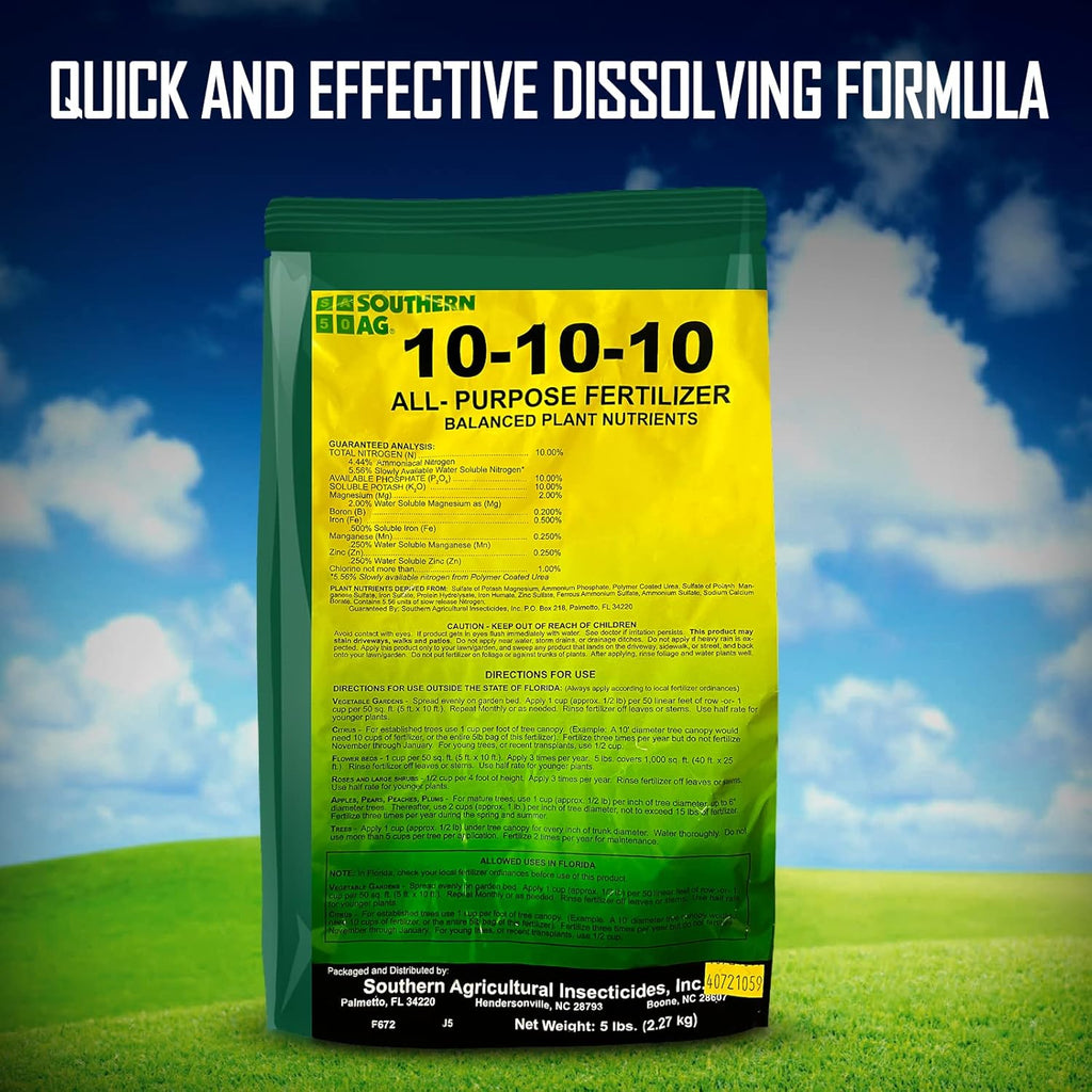 Southern Ag Fertilizer 10-10-10 All-Purpose Granular Fertilizer for Vegetables, Flowers & Trees, 5LB E7689
