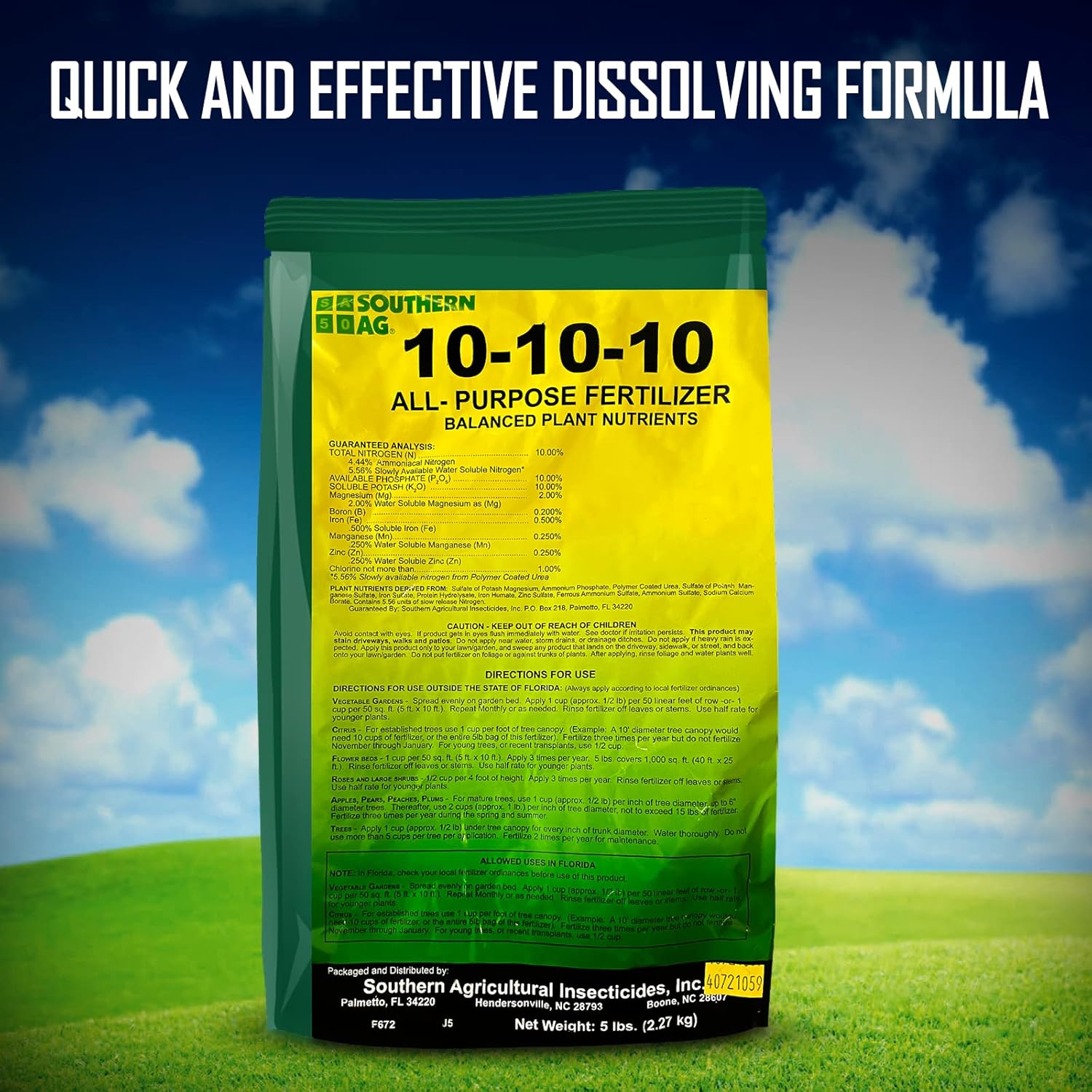 Southern Ag Fertilizer 10-10-10 All-Purpose Granular Fertilizer for Vegetables, Flowers & Trees, 5LB E7689