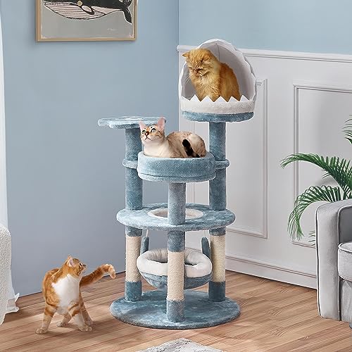 Yaheetech Ocean-Themed Cat Tree Multi-Level Cat Tower with Plush Shark Nest Q128150
