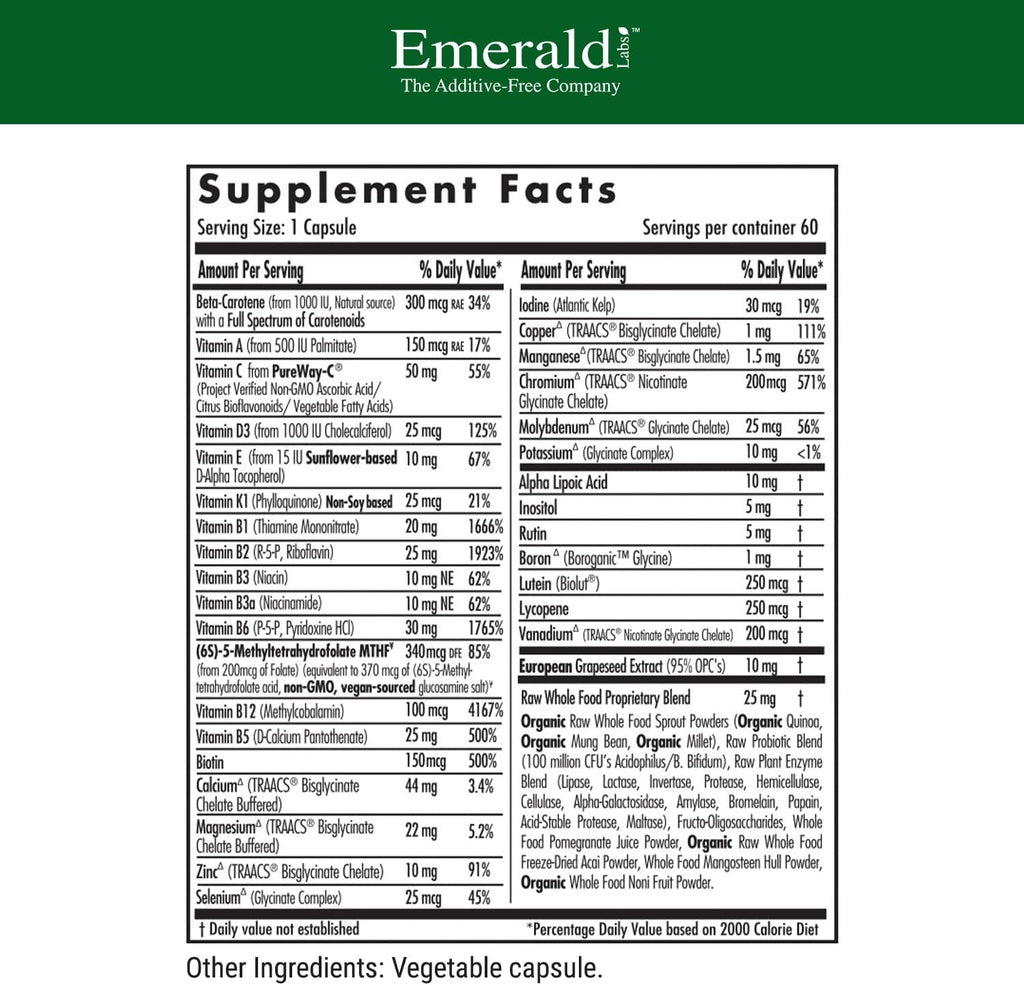 EMERALD LABS Women's & Men's 1-Daily Multi 60 Capsules Multivitamin Q6743