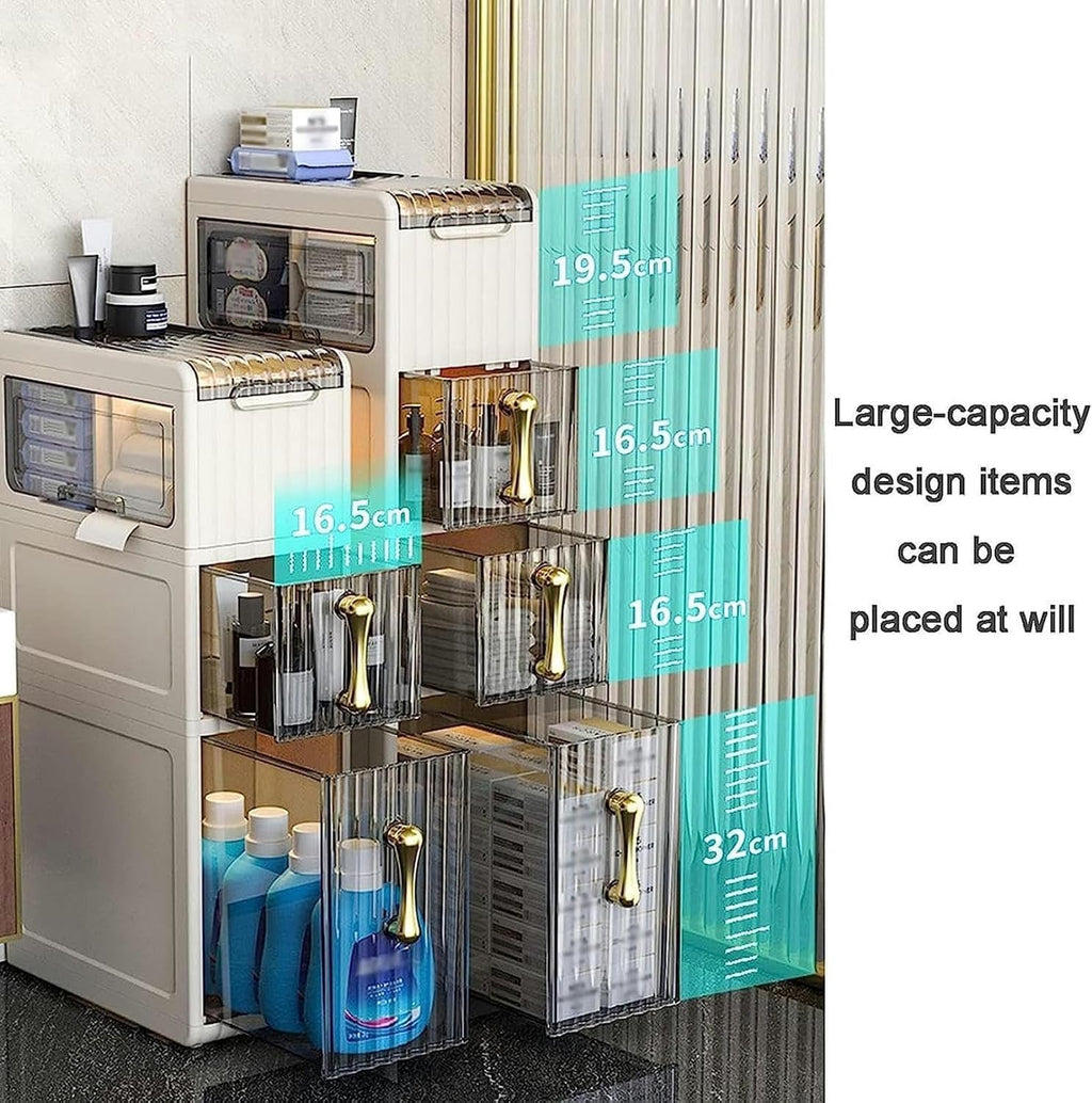 Bathroom Narrow Floor Storage Cabinet with Drawers and Wheels X788