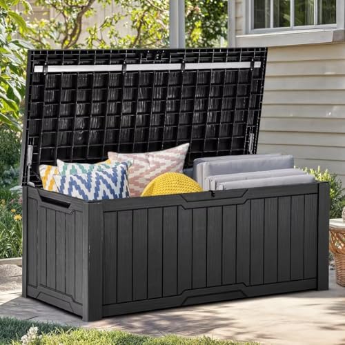 YITAHOME Outdoor Storage Box with Cushion, 120 Gallon, Lockable, Light Brown O374