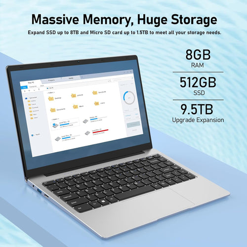 14.1" FHD Windows 11 Pro Laptop, Intel Celeron, 8GB RAM 512GB SSD U52429