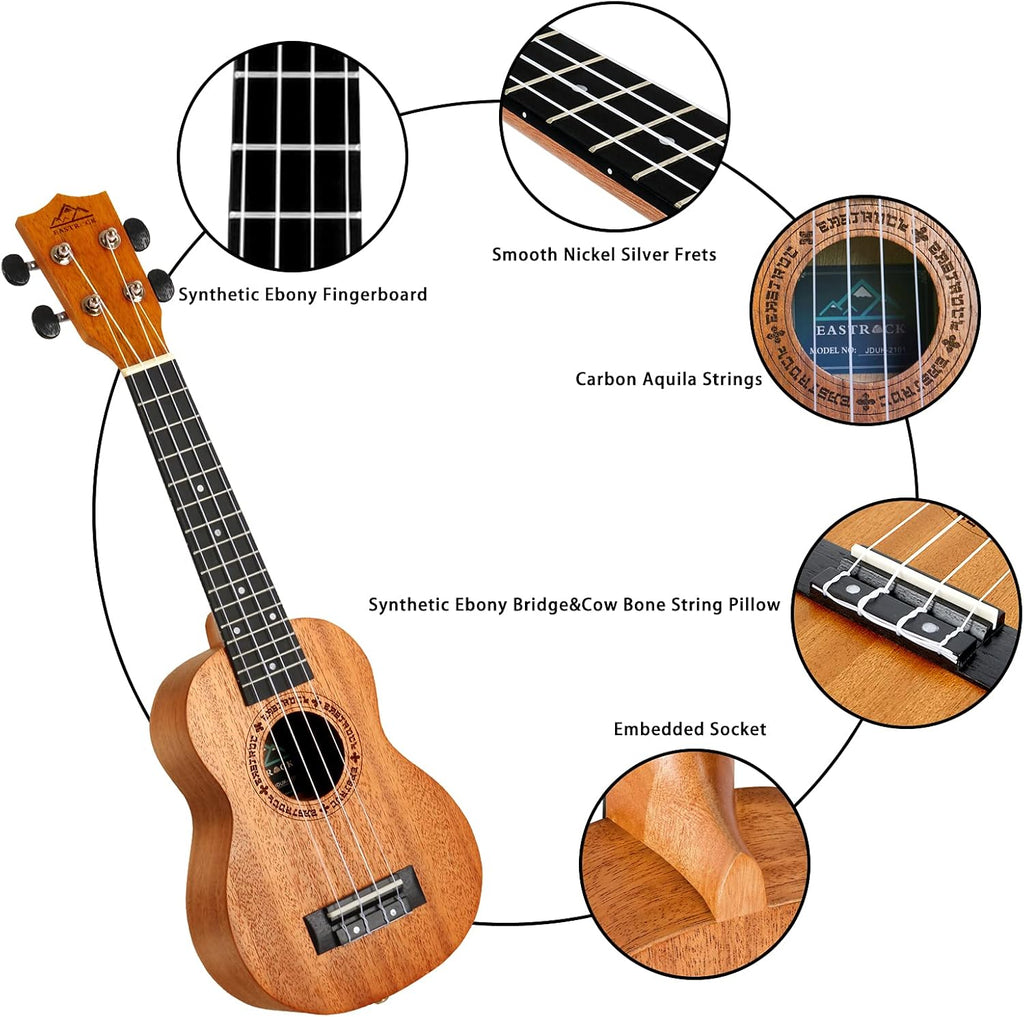 EASTROCK Soprano Ukulele Mahogany 21 inch Beginner Kit with Stand H48386