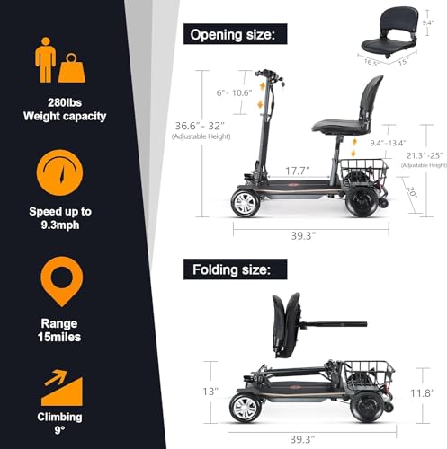 4 Wheel Lightweight Travel Mobility Scooter for Adults Seniors, Foldable, 280lbs Capacity J883563