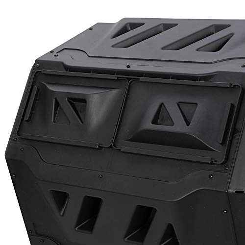 Outdoor Compost Bin Dual Chamber Tumbling 43 Gallon with Steel Frame, Black H3213
