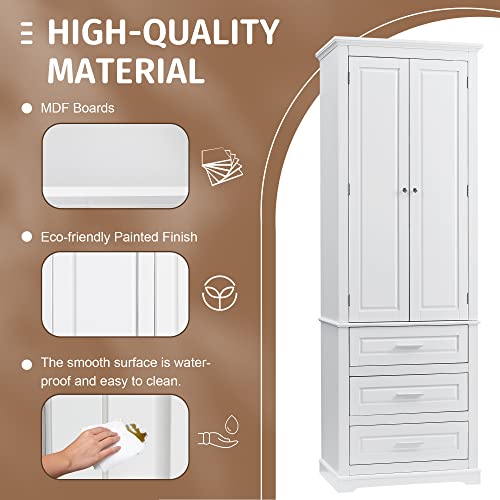 Tall Bathroom Storage Cabinet with 2 Doors and 3 Drawers, White S52783