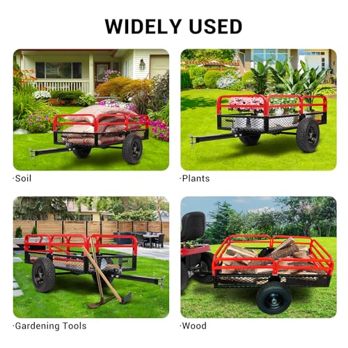 Heavy Duty Steel Dump Cart Utility Trailer 1600LB Capacity for ATV Lawn Tractor B543