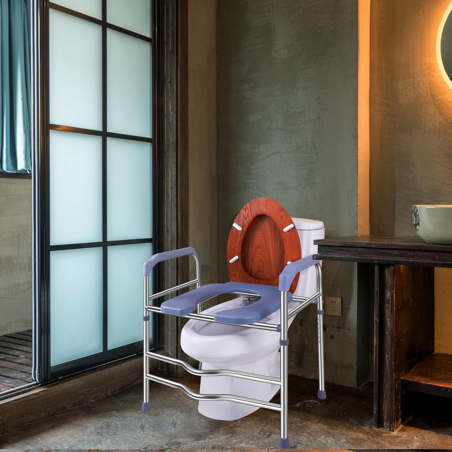 Raised Toilet Seat with Handles for Seniors, Adjustable Height, 400lbs D20737