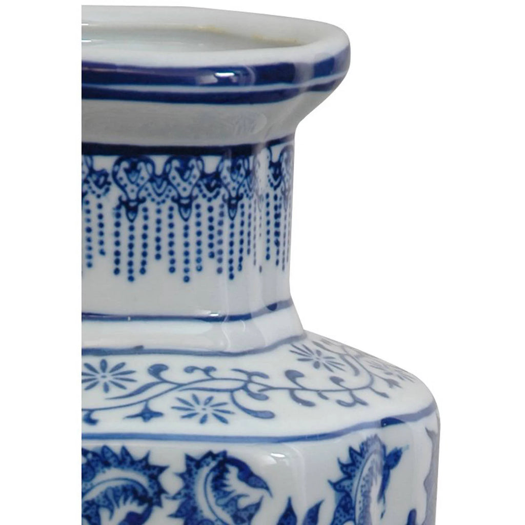 Oriental Furniture 12" Floral Blue & White Porcelain Vase H27442
