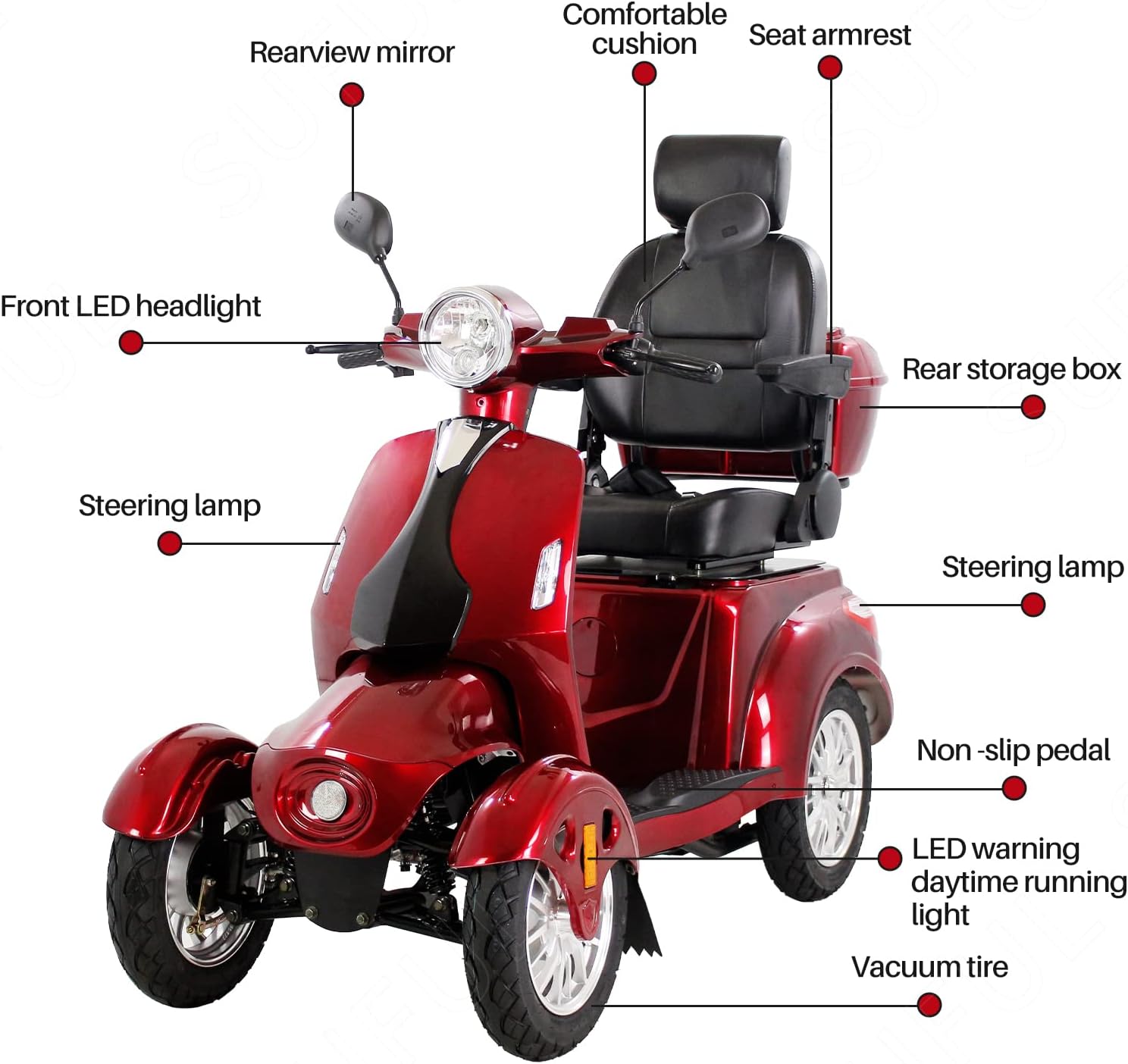 Red Powered Mobility Scooter for Adults with Adjustable Seat B1401