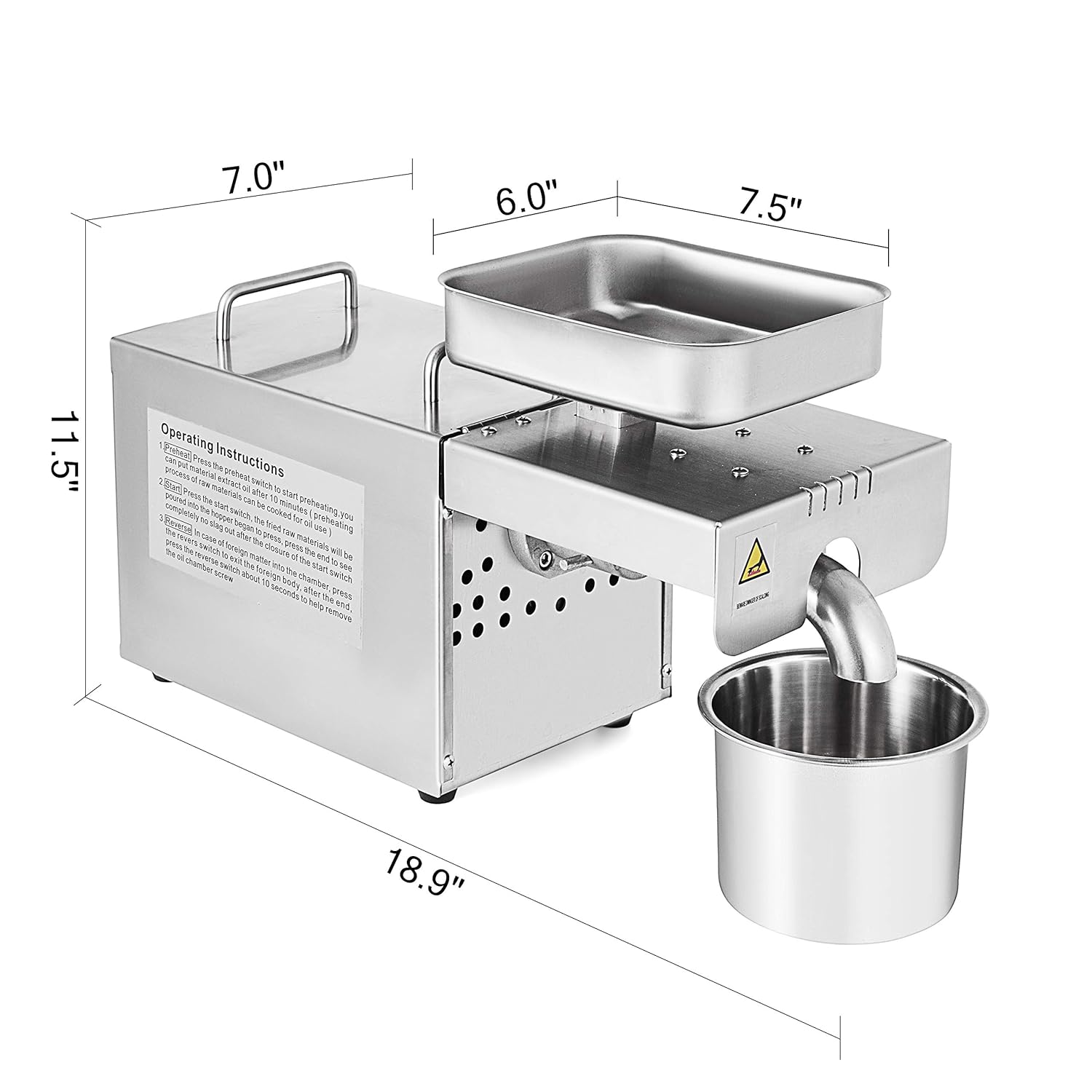 Happybuy Oil Press Machine 750W Cold/Hot Press Stainless Steel S708618