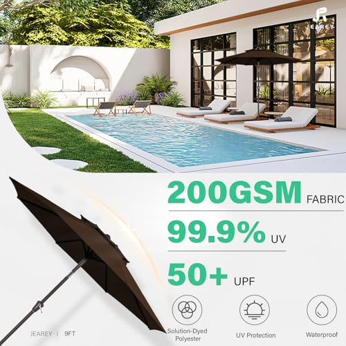 JEAREY 9 ft 2-Tiers Patio Umbrella with Push Button Tilt, Navy Blue A58987