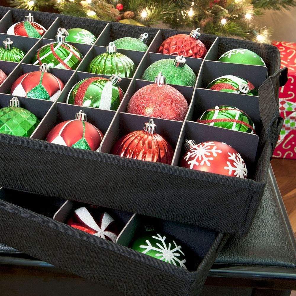 Red Christmas Ornament Storage Box with Dividers, Holds 48 Ornaments B671075