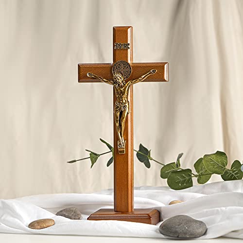 KUXBET Crucifix Cross Catholic 10.7 Inch Wooden Jesus Christ Wall Hanging or Tabletop G934