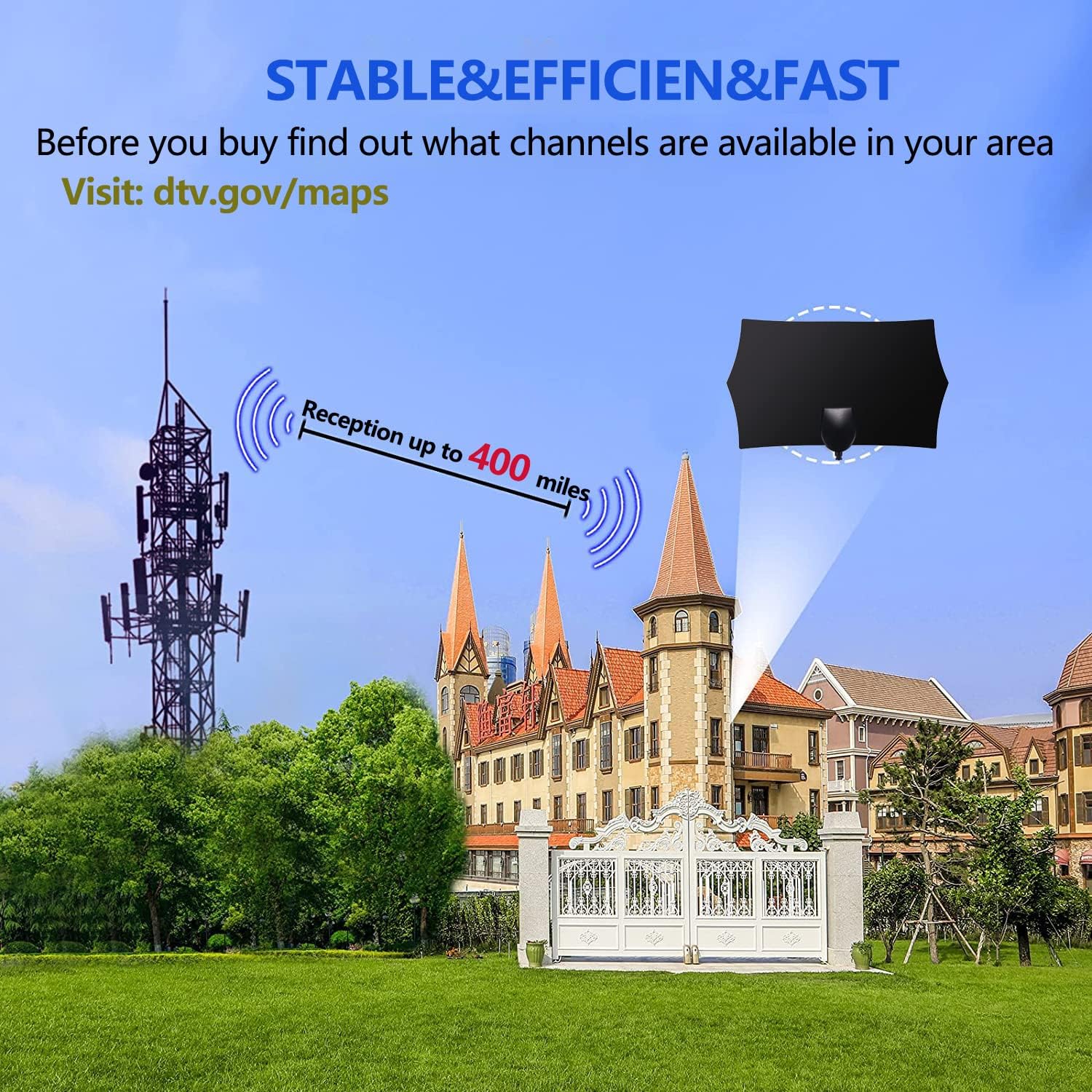 Indoor TV Antenna for Smart TV with Amplifier and 16ft Coax Cable I605