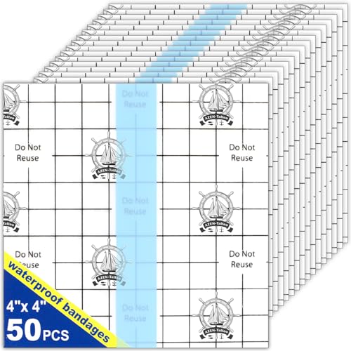 AZEN 50 Pieces Waterproof Bandages, Transparent Film Dressing 6 X 6", Clear Bandages Waterproof Adhesive Bandage, Second Skin Tattoo Cover Up Tape