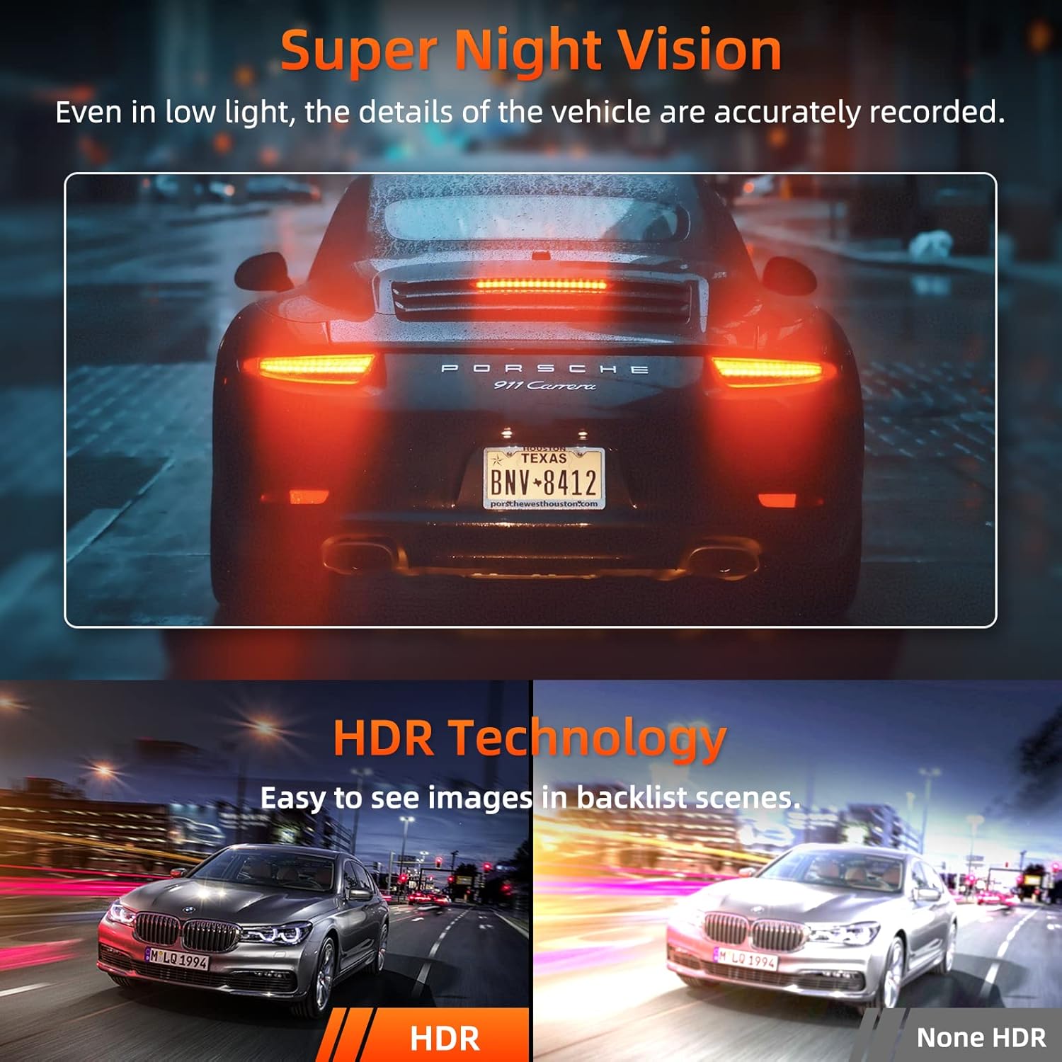 SPADE Dash Cam Front and Rear, 4K+1080P WiFi GPS with 64G SD Card H8852