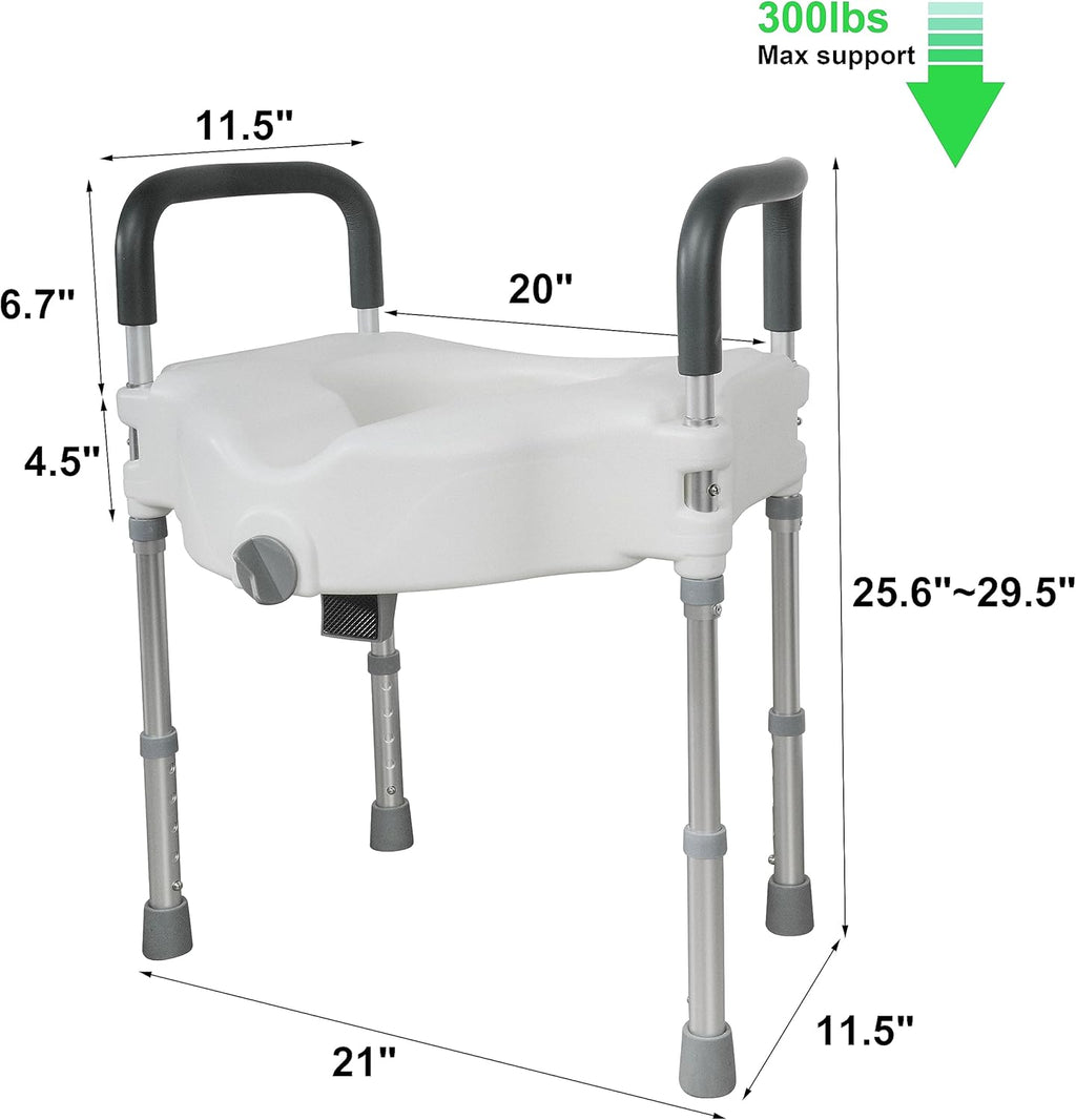 Raised Toilet Seat with Handle, Height Adjustable, Support 300 lbs for Seniors P803475