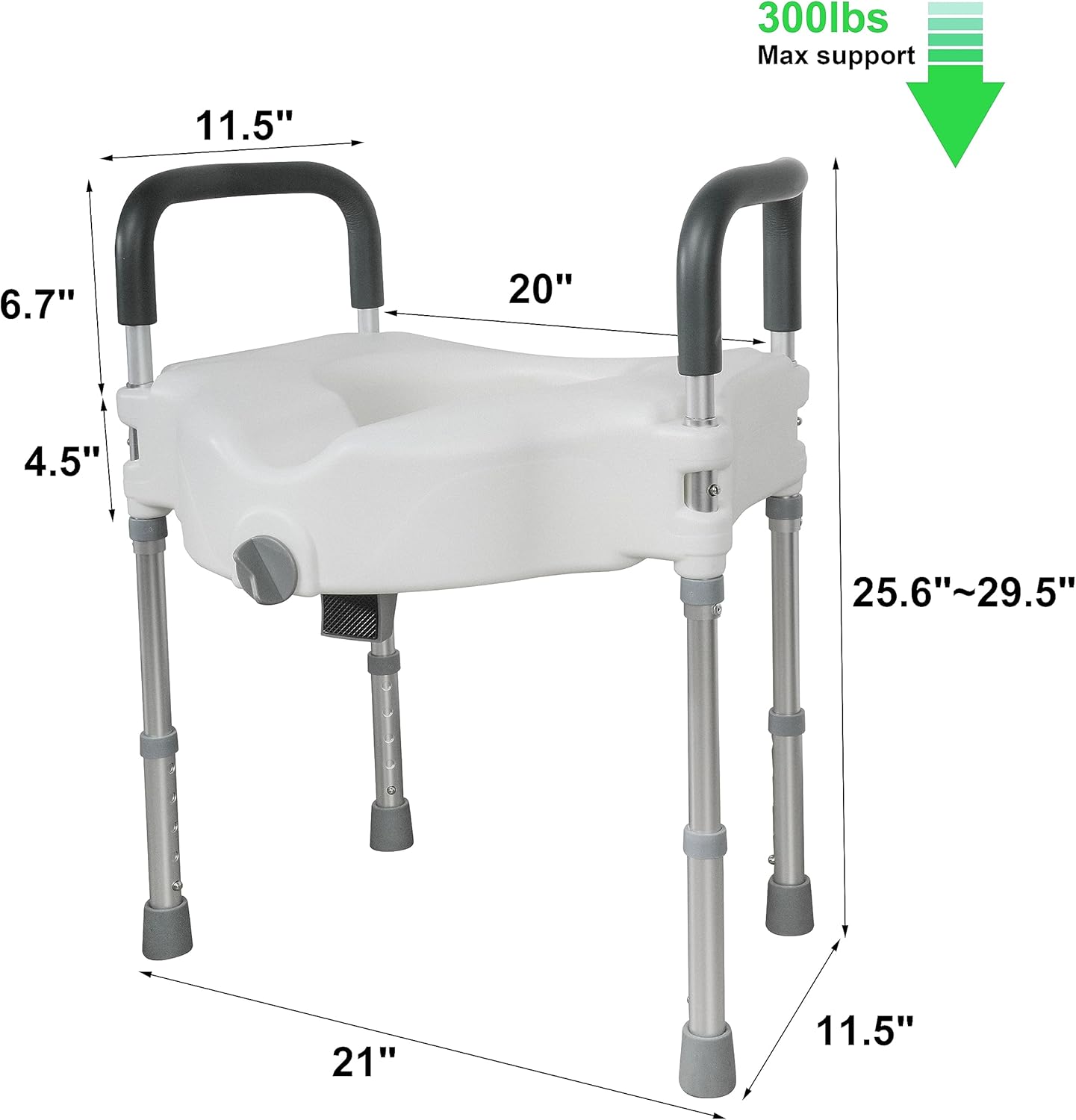 Raised Toilet Seat with Handle, Height Adjustable, Support 300 lbs for Seniors P803475