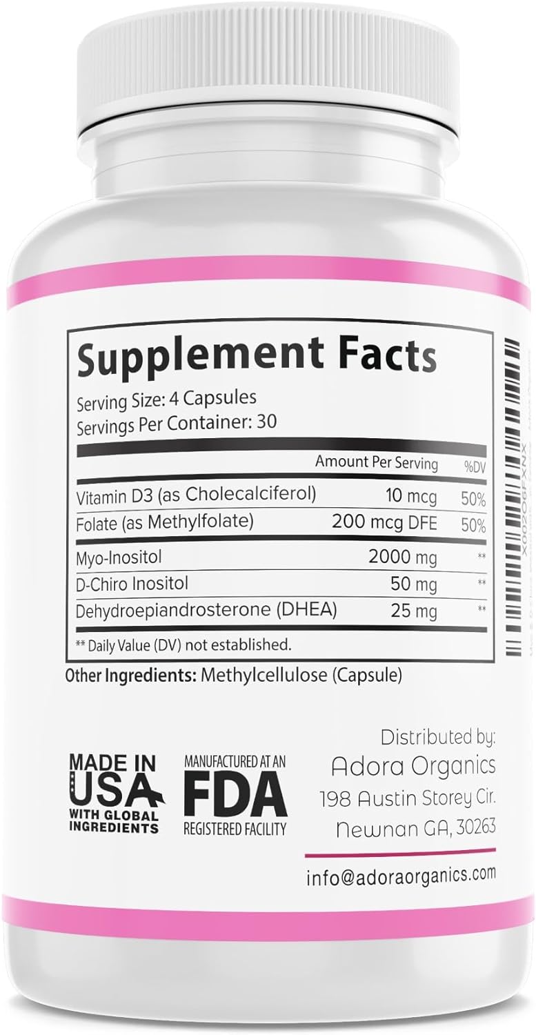 Myo & D-Chiro Inositol Supplement with Folate and Vitamin D, 120 Capsules S3612
