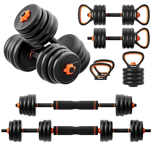 Adjustable 33/42/55/62/77 LBS Free 4 in 1 Weight Set, Dumbbell, Barbell, Kettlebell and Push-up, Home Gym Fitness Workout Equipment for Men and Women