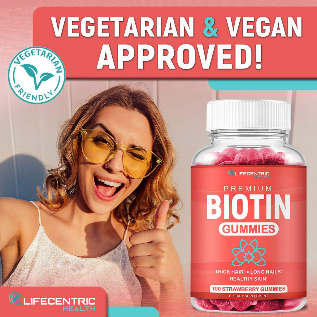 Biotin Gummies for Hair Growth 10000mcg, Vegan Chewable Supplement for Women Men and Kids, 100 Count C851