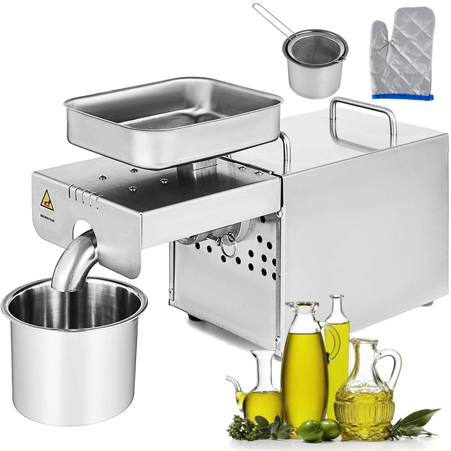Happybuy Oil Press Machine 750W Cold/Hot Press Automatic Oil Extractor Organic Oil Expeller Commercial Grade Stainless Steel Oil Press Machine
