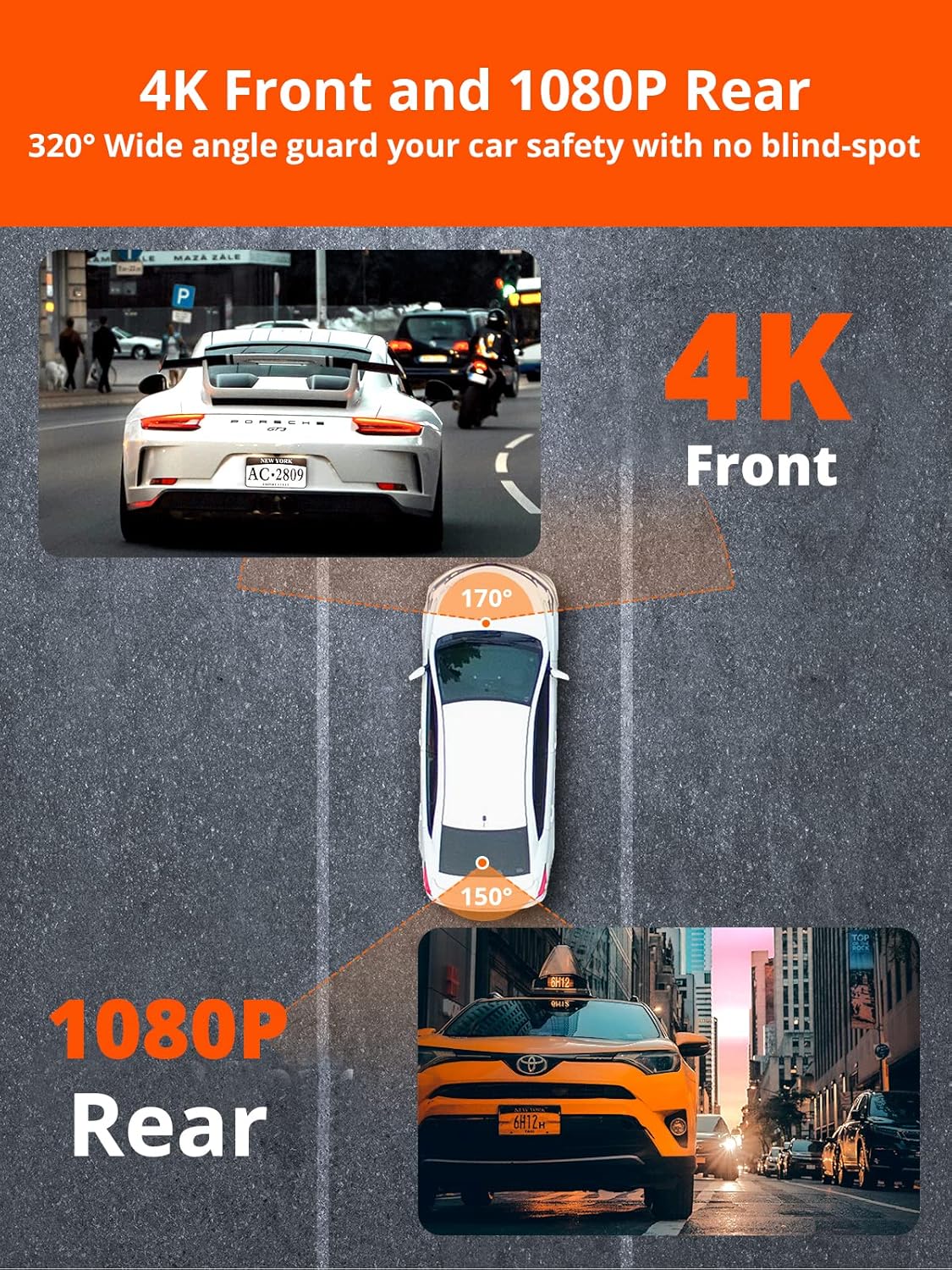 Kingslim D2 Pro 4K Dash Cam Front and Rear with WiFi, Night Vision, 256GB Supported I89562