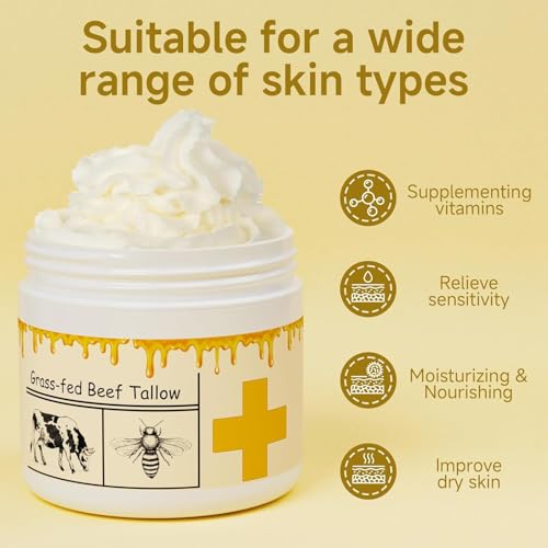 Grass Fed Beef Tallow Balm with Raw Honey for Face and Body, 2 Pack E5036