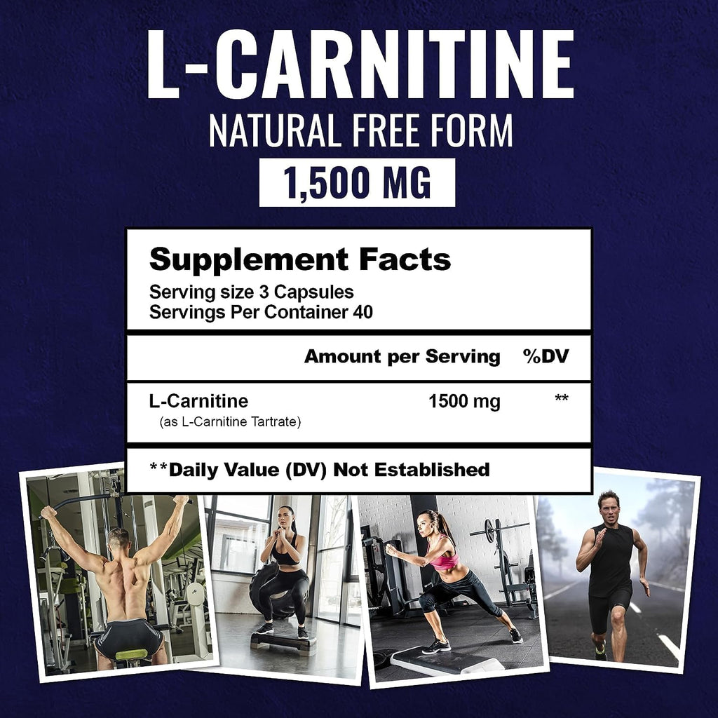 L-Carnitine Tartrate Supplement 1500mg, 120 Non-GMO Capsules D290145
