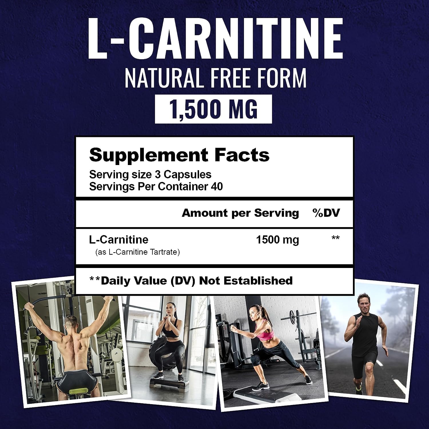 L-Carnitine Tartrate Supplement 1500mg, 120 Non-GMO Capsules D290145