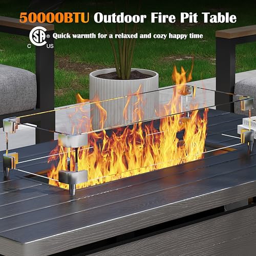 Sundale Outdoor 51 Inch Rectangle Propane Fire Pit Table with Glass Wind Guard, Gray T94945