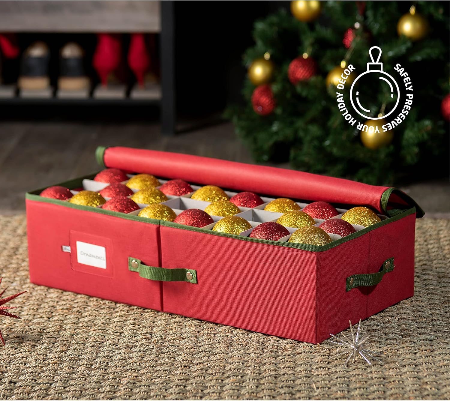 ZOBER Christmas Ornament Storage Box with Dividers, 600D Oxford Fabric N401