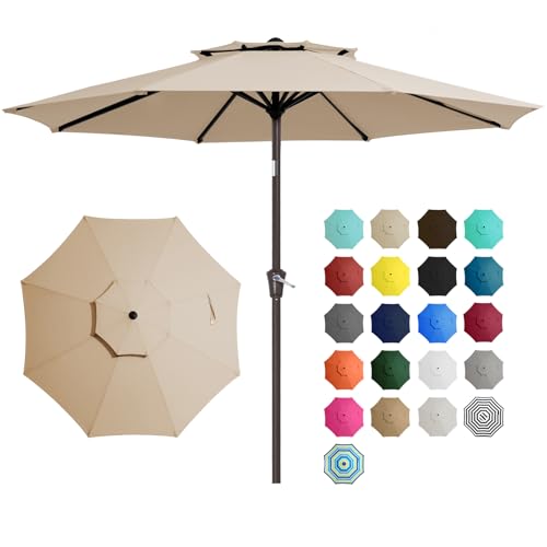 JEAREY 9 ft 2-Tiers Patio Umbrella with Push Button Tilt, Navy Blue A58987