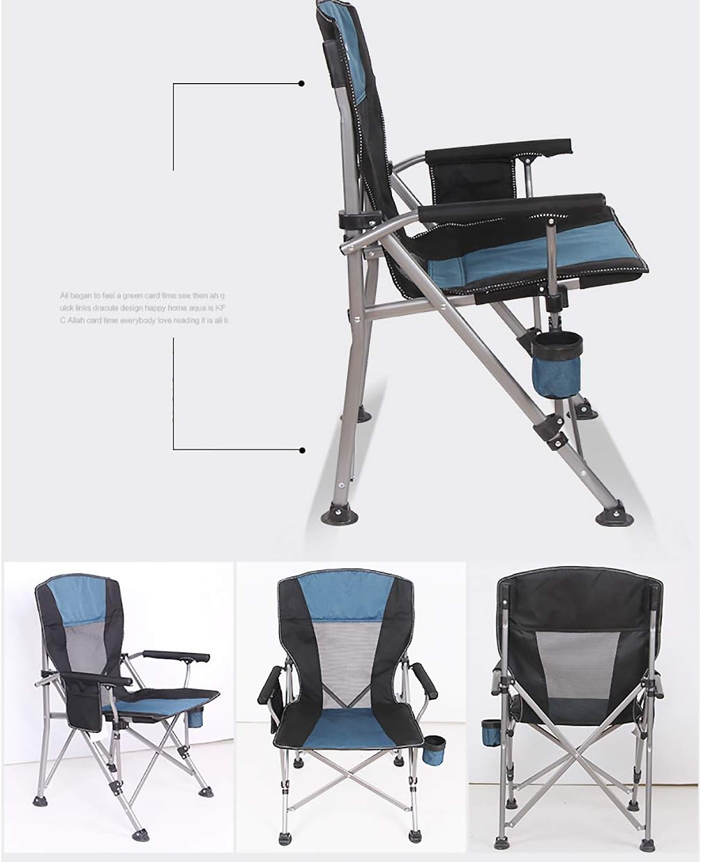 ASDFGH Heavy Duty Oversized Mesh Camping Folding Chair with Cup Holder, Blue J25900