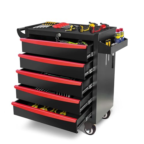 Rolling Tool Chest, Metal Tool Box with 5 Drawers, Lockable Garage Storage Cabinet Q978