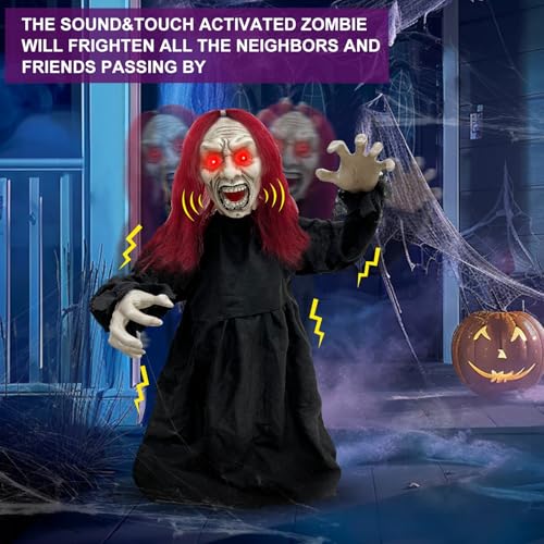 Halloween Animatronics Zombie Groundbreaker with Sound Activated & Glowing Eye, 2.6 Ft Outdoor Decor K4206