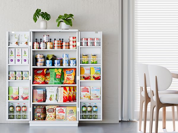 Meilocar 47in Wooden Pantry Cabinet with Doors & Adjustable Shelves, Black R582486