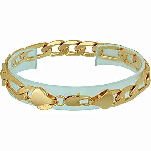 LIFETIME JEWELRY 11mm Beveled Figaro Chain Bracelet 24k Gold Plated B150754