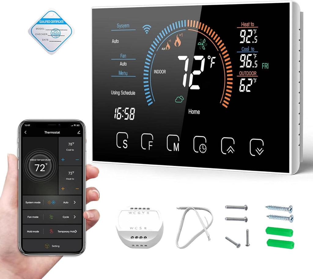 Smart Thermostats for Home, Digital Thermostat with App, WiFi Thermostats for Home, C-Wire Adapter Included, App Thermostat, LCD Color Screen, Voice Control, Energy Efficient, Easy DIY()
