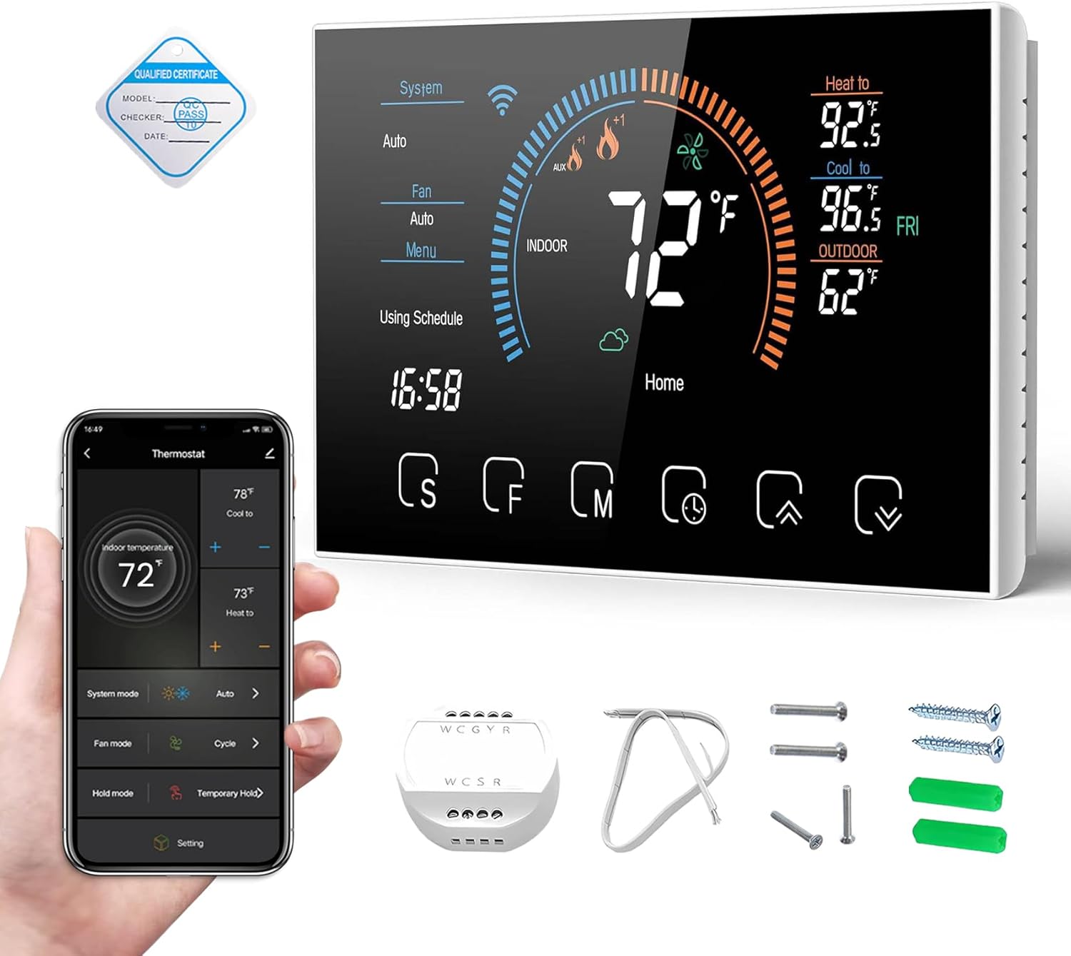 Smart Thermostats for Home, Digital Thermostat with App, WiFi Thermostats for Home, C-Wire Adapter Included, App Thermostat, LCD Color Screen, Voice Control, Energy Efficient, Easy DIY()