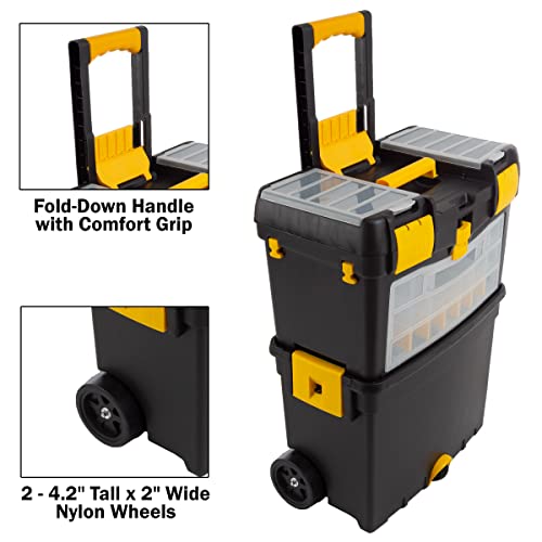 Stalwart Rolling Tool Box with Wheels, Foldable Handle, Removable Top H6527